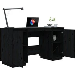 TRUE DEAL Bureau Noir 140x50x75 Cm Bois Massif De Pin 10 TRUE DEAL Bureau Noir 140x50x75 Cm Bois Massif De Pin -France Bureau Soldes 2022 67307526 4