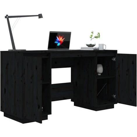 TRUE DEAL Bureau Noir 140x50x75 Cm Bois Massif De Pin 6 TRUE DEAL Bureau Noir 140x50x75 Cm Bois Massif De Pin – Image 4