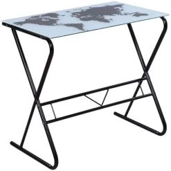 DOC&ET² Bureau En Verre Avec Motif De Carte Du Monde - Blanc