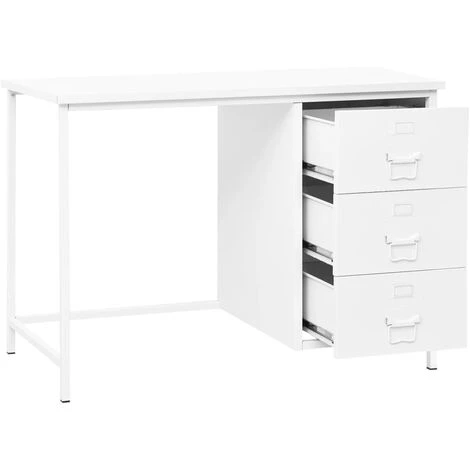 DOC&ET² Bureau Industriel Avec Tiroirs Blanc 105x52x75 Cm Acier - Blanc 5 DOC&ET² Bureau Industriel Avec Tiroirs Blanc 105x52x75 Cm Acier - Blanc – Image 3