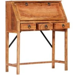 DOC&ET² Bureau 90x40x107 Cm Bois D'acacia Massif - Brun -France Bureau Soldes 2022 67322197 4