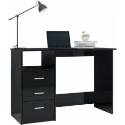 DOC&ET² Bureau Avec Tiroirs Noir Brillant 110x50x76 Cm Aggloméré - Noir -France Bureau Soldes 2022 67322319 3