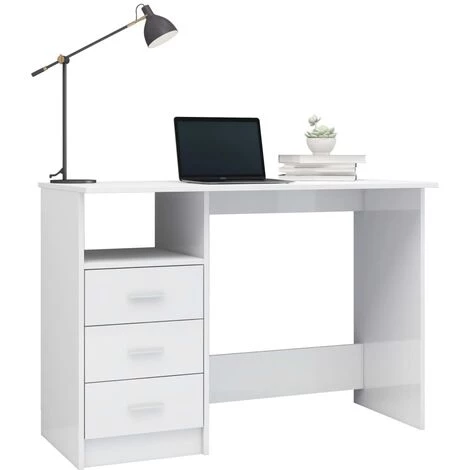 DOC&ET² Bureau Avec Tiroirs Blanc Brillant 110x50x76 Cm Aggloméré - Blanc 5 DOC&ET² Bureau Avec Tiroirs Blanc Brillant 110x50x76 Cm Aggloméré - Blanc – Image 3