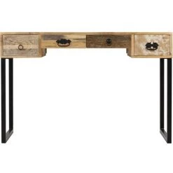 DOC&ET² Bureau Bois De Manguier Massif Et Cuir Véritable 117x50x76 Cm - Brun