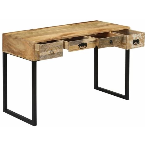DOC&ET² Bureau Bois De Manguier Massif Et Cuir Véritable 117x50x76 Cm - Brun 5 DOC&ET² Bureau Bois De Manguier Massif Et Cuir Véritable 117x50x76 Cm - Brun – Image 3