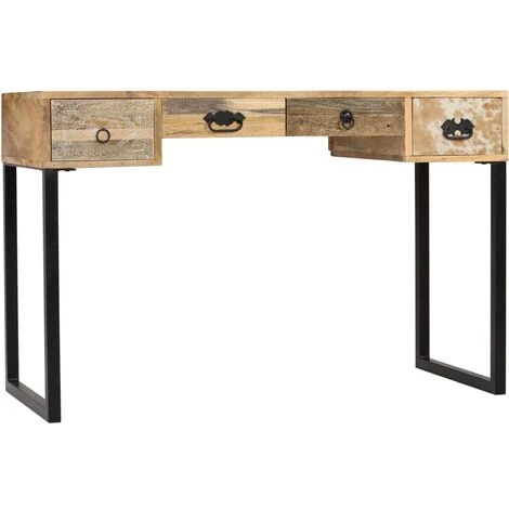 DOC&ET² Bureau Bois De Manguier Massif Et Cuir Véritable 117x50x76 Cm - Brun 6 DOC&ET² Bureau Bois De Manguier Massif Et Cuir Véritable 117x50x76 Cm - Brun – Image 4