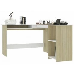 DOC&ET² Bureau D'angle En Forme De L Blanc Chêne Sonoma 120x140x75 Cm - Brun -France Bureau Soldes 2022 67322456 3