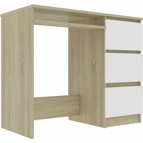 DOC&ET² Bureau Blanc Et Chêne Sonoma 90x45x76 Cm Aggloméré - Blanc 3 DOC&ET² Bureau Blanc Et Chêne Sonoma 90x45x76 Cm Aggloméré - Blanc