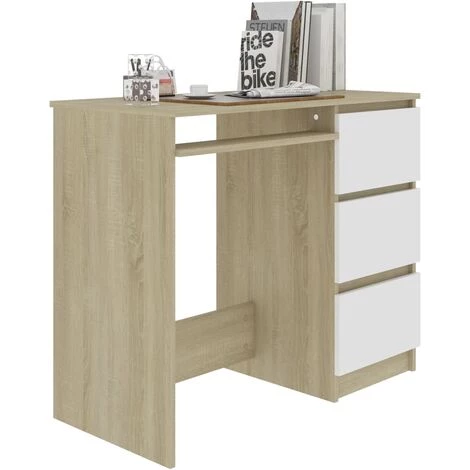 DOC&ET² Bureau Blanc Et Chêne Sonoma 90x45x76 Cm Aggloméré - Blanc 5 DOC&ET² Bureau Blanc Et Chêne Sonoma 90x45x76 Cm Aggloméré - Blanc – Image 3