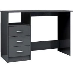 DOC&ET² Bureau Avec Tiroirs Gris Brillant 110x50x76 Cm Aggloméré - Gris