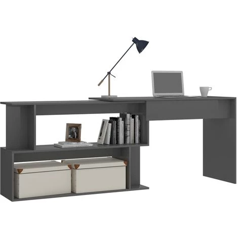 DOC&ET² Bureau D'angle Gris Brillant 200x50x76 Cm Aggloméré - Gris 5 DOC&ET² Bureau D'angle Gris Brillant 200x50x76 Cm Aggloméré - Gris – Image 3