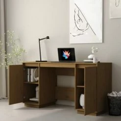DOC&ET² Bureau Marron Miel 140x50x75 Cm Bois Massif De Pin - Brun -France Bureau Soldes 2022 67323481 3
