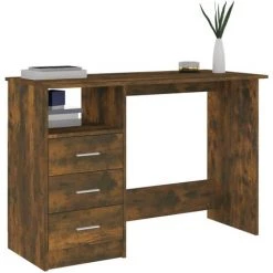 DOC&ET² Bureau Avec Tiroirs Chêne Fumé 110x50x76 Cm Bois D'ingénierie - Brun -France Bureau Soldes 2022 67323638 3