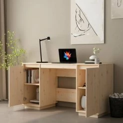 DOC&ET² Bureau 140x50x75 Cm Bois Massif De Pin - Brun -France Bureau Soldes 2022 67323655 3