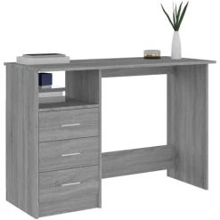 DOC&ET² Bureau Avec Tiroirs Sonoma Gris 110x50x76 Cm Bois D'ingénierie - Gris -France Bureau Soldes 2022 67323713 3