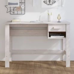 DOC&ET² Bureau Blanc 110x40x75 Cm Bois Massif De Pin - Blanc -France Bureau Soldes 2022 67323923 2