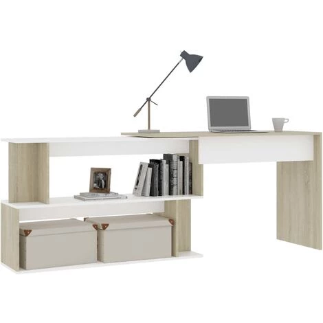 DOC&ET² Bureau D'angle Blanc Et Chêne Sonoma 200x50x76 Cm Aggloméré - Blanc 5 DOC&ET² Bureau D'angle Blanc Et Chêne Sonoma 200x50x76 Cm Aggloméré - Blanc – Image 3