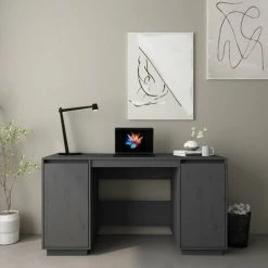 DOC&ET² Bureau Gris 140x50x75 Cm Bois Massif De Pin - Gris -France Bureau Soldes 2022 67324058 2