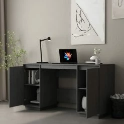 DOC&ET² Bureau Gris 140x50x75 Cm Bois Massif De Pin - Gris -France Bureau Soldes 2022 67324058 3