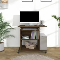 DOC&ET² Bureau D'ordinateur Chêne Marron 80x50x75 Cm Bois D'ingénierie - Brun -France Bureau Soldes 2022 67324448 3