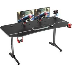 Soges Table De Jeu Soges 63 Pouces, Table D'ordinateur, Bureau, Table PC Pour Gamers, E-Sport Avec Tapis De Souris étanche En Forme De Table, Poste De Travail Informatique XXL, En Forme De T Avec Porte-gobelet, Porte-casque, 160 X 75 X 75 Cm - Noir