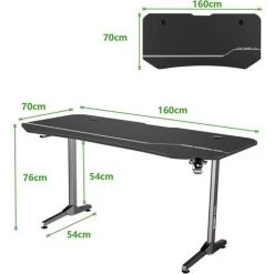Soges Table De Jeu Soges 63 Pouces, Table D'ordinateur, Bureau, Table PC Pour Gamers, E-Sport Avec Tapis De Souris étanche En Forme De Table, Poste De Travail Informatique XXL, En Forme De T Avec Porte-gobelet, Porte-casque, 160 X 75 X 75 Cm - Noir -France Bureau Soldes 2022 67370241 5
