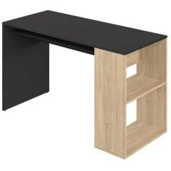 Bureau Droit YALE - Noir Et Chene Naturel - 2 Niches + 1 étagere - L 113,9 X P 50 X H 75,5 Cm - TEMAHOME -France Bureau Soldes 2022 67390443 3