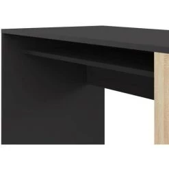 Bureau Droit YALE - Noir Et Chene Naturel - 2 Niches + 1 étagere - L 113,9 X P 50 X H 75,5 Cm - TEMAHOME -France Bureau Soldes 2022 67390443 5