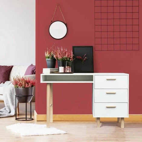 AUTRES Bureau Avec Poignées - Pieds Bois De Pin Blanc - BABETTE 4 AUTRES Bureau Avec Poignées - Pieds Bois De Pin Blanc - BABETTE – Image 2