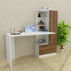 COTECOSY Bureau Et Bibliothèque à Droite Asox Blanc Et Bois - Bois / Blanc -France Bureau Soldes 2022 67432900 2