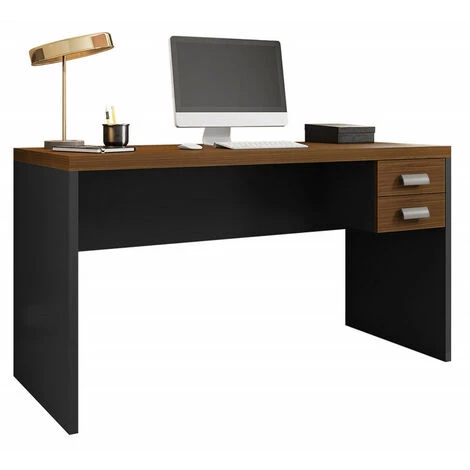 BEAUX MEUBLES PAS CHERS Bureau 136 Cm Chêne Et Noir 2 Tiroirs 4 BEAUX MEUBLES PAS CHERS Bureau 136 Cm Chêne Et Noir 2 Tiroirs – Image 2