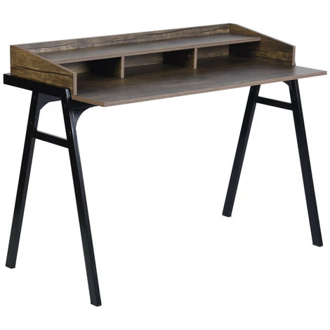 URBAN MEUBLE Bureau Industriel Rangement 3 Colonnes Bois Foncé 4 URBAN MEUBLE Bureau Industriel Rangement 3 Colonnes Bois Foncé – Image 2