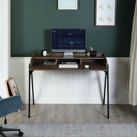 URBAN MEUBLE Bureau Industriel Rangement 3 Colonnes Bois Foncé 5 URBAN MEUBLE Bureau Industriel Rangement 3 Colonnes Bois Foncé – Image 3