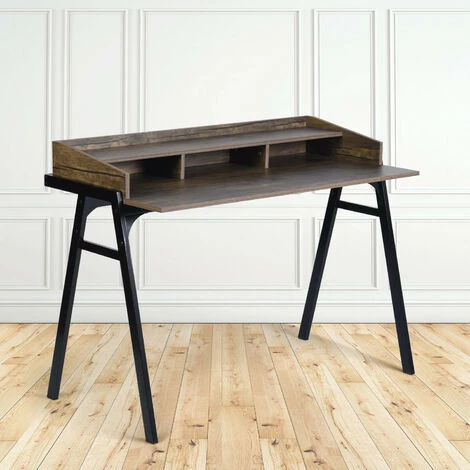 URBAN MEUBLE Bureau Industriel Rangement 3 Colonnes Bois Foncé 6 URBAN MEUBLE Bureau Industriel Rangement 3 Colonnes Bois Foncé – Image 4