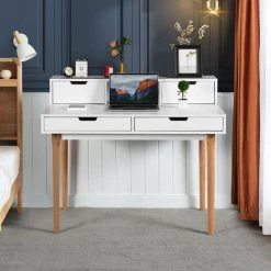 URBAN MEUBLE Bureau Scandinave Rangement 4 Tiroirs Bois Blanc -France Bureau Soldes 2022 67547342 3