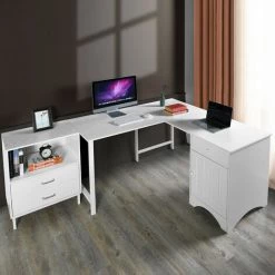 URBAN MEUBLE Bureau D'angle Scandinave Rangement 1 Porte 1 Tiroir En Bois Blanc -France Bureau Soldes 2022 67549488 3