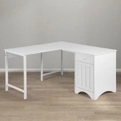 URBAN MEUBLE Bureau D'angle Scandinave Rangement 1 Porte 1 Tiroir En Bois Blanc -France Bureau Soldes 2022 67549488 4