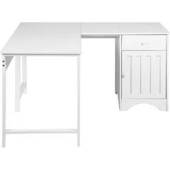 URBAN MEUBLE Bureau D'angle Scandinave Rangement 1 Porte 1 Tiroir En Bois Blanc -France Bureau Soldes 2022 67549488 5