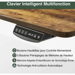 FEZIBO Bureau Assis Debout Électrique - 100*60 Cm Bureau Table Debout Réglable En Hauteur Avec Plateau Entier, Panneau Contrôle à Fonction Mémoire, Système Anti-Collision Cadre Gris/Planche Marron -France Bureau Soldes 2022 67643282 4