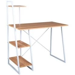 Hommoo Bureau Informatique, Secrétaire Table Plan De Travail Avec 3 étagères Cadre Métal