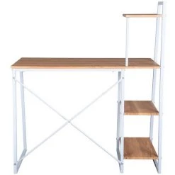 Hommoo Bureau Informatique, Secrétaire Table Plan De Travail Avec 3 étagères Cadre Métal -France Bureau Soldes 2022 67671332 3