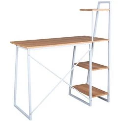 Hommoo Bureau Informatique, Secrétaire Table Plan De Travail Avec 3 étagères Cadre Métal -France Bureau Soldes 2022 67671332 4