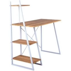 Hommoo Bureau Informatique, Secrétaire Table Plan De Travail Avec 3 étagères Cadre Métal -France Bureau Soldes 2022 67671332 5