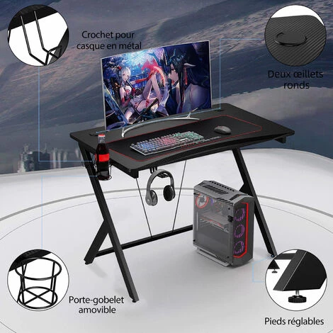 DACCORMAX Bureau Gaming Avec Surface En Style De Fibre De Carbonne, Bureau Gamer Imperm¨¦able, Conception Ergonomique, Bureau Informatique Stable, Plateau De 108x65cm 5 DACCORMAX Bureau Gaming Avec Surface En Style De Fibre De Carbonne, Bureau Gamer Imperm¨¦able, Conception Ergonomique, Bureau Informatique Stable, Plateau De 108x65cm – Image 3