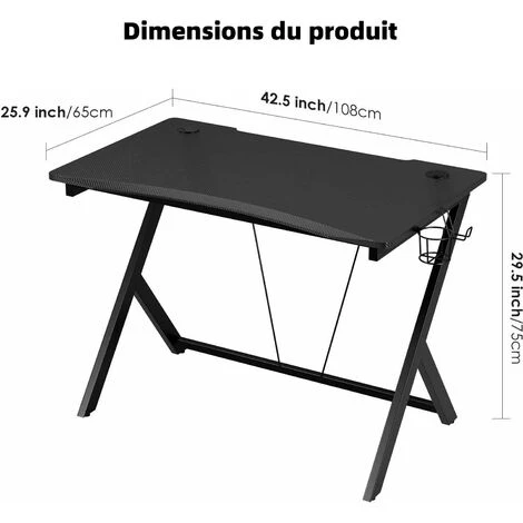 DACCORMAX Bureau Gaming Avec Surface En Style De Fibre De Carbonne, Bureau Gamer Imperm¨¦able, Conception Ergonomique, Bureau Informatique Stable, Plateau De 108x65cm 6 DACCORMAX Bureau Gaming Avec Surface En Style De Fibre De Carbonne, Bureau Gamer Imperm¨¦able, Conception Ergonomique, Bureau Informatique Stable, Plateau De 108x65cm – Image 4