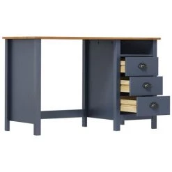 VIDAXL Bureau Hill Range Avec 3 Tiroirs Gris 120x50x74 Cm Pin Solide - Gris -France Bureau Soldes 2022 67701948 3