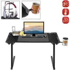 UISEBRT Table De Gaming Ergonomique Avec Porte-gobelet Et Crochet Pour Casque (type Z, Noir)
