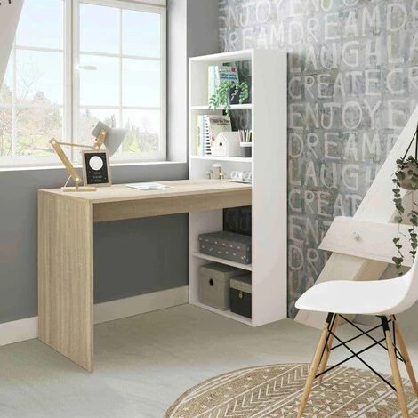 LÚZETE - BUREAU AVEC ÉTAGÈRE RÉVERSIBLE SALTHOLMEN - Chêne/blanc 3 LÚZETE - BUREAU AVEC ÉTAGÈRE RÉVERSIBLE SALTHOLMEN - Chêne/blanc