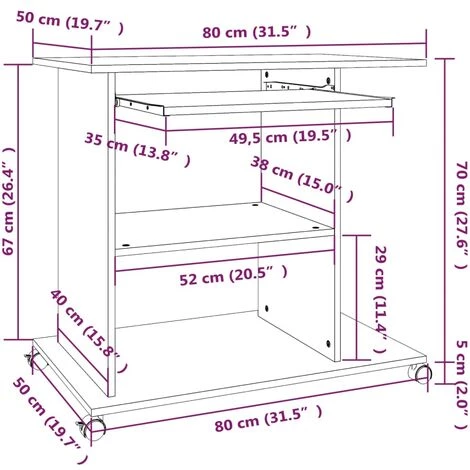 Bureau D'ordinateur Sonoma Gris 80x50x75 Cm Bois D'ingénierie VidaXL - Gris 5 Bureau D'ordinateur Sonoma Gris 80x50x75 Cm Bois D'ingénierie VidaXL - Gris – Image 3