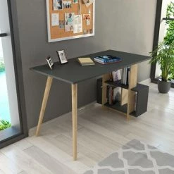 COTECOSY Bureau Avec étagère Zadli Bois Et Anthracite - Anthracite -France Bureau Soldes 2022 67946862 2